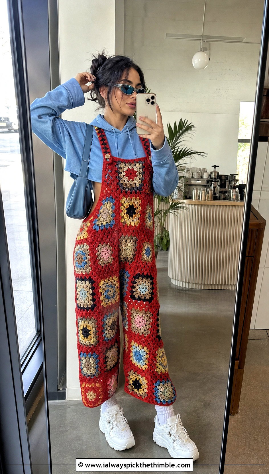 Oversized Granny Square Crochet Overalls With Cropped Hoodie - 20 Granny Square Crochet Overalls outfit ideas
