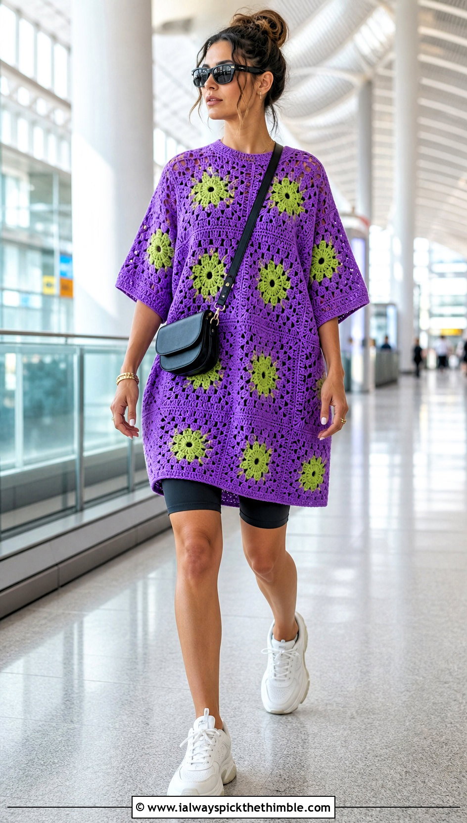 Oversized Granny Square Dress With Chunky Sneakers - 25 granny square dress outfit ideas