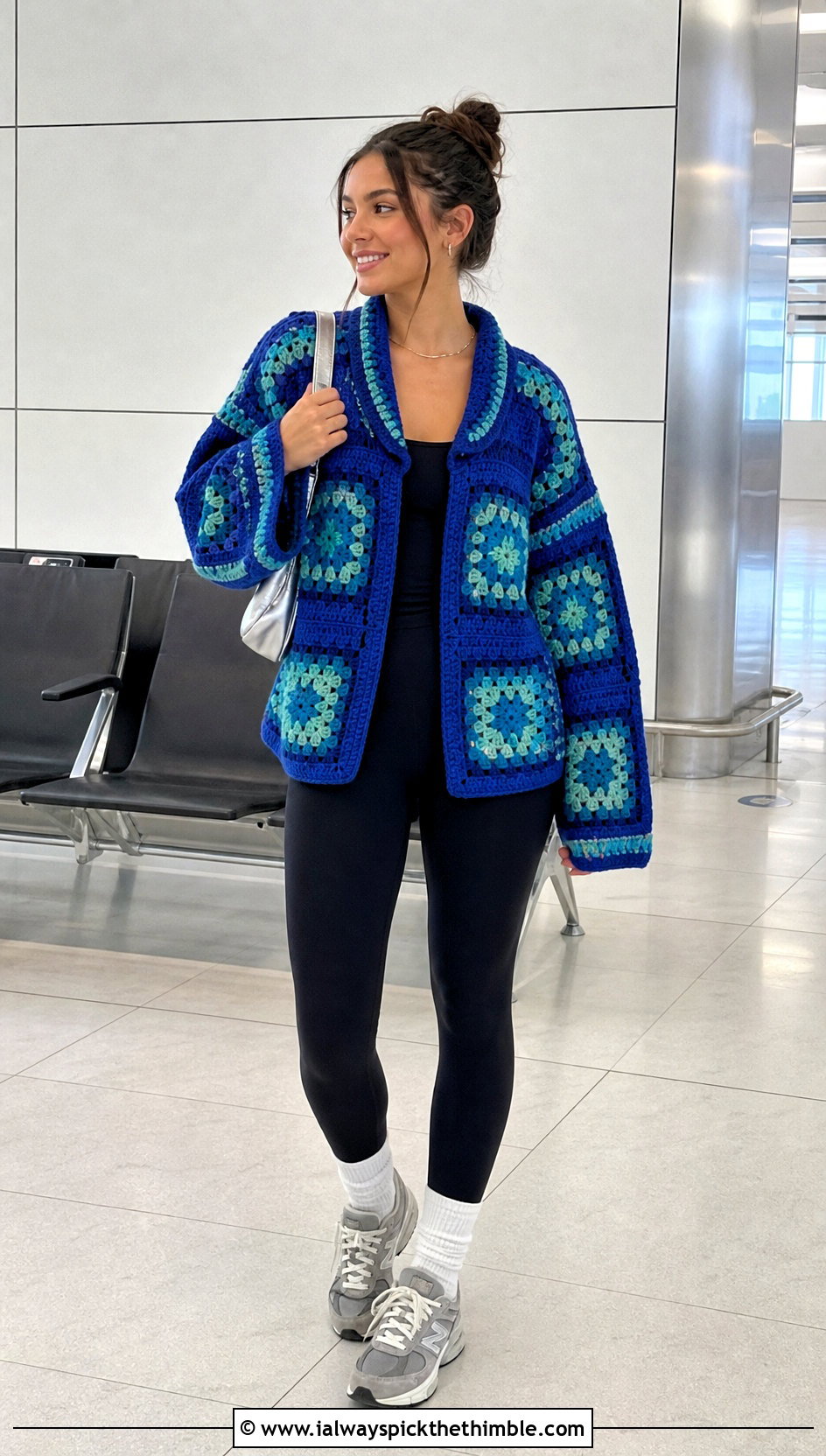 Oversized Granny Square Jacket With Black Leggings - 25 granny square jacket outfit ideas