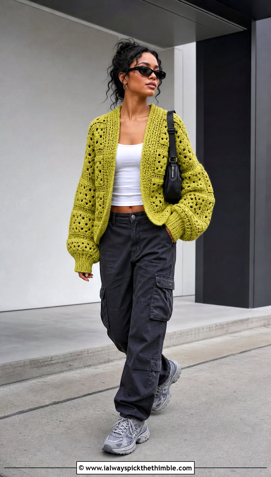 Oversized Granny Square Jumper With Cargo Pants - 25 crochet granny square jumper outfit ideas
