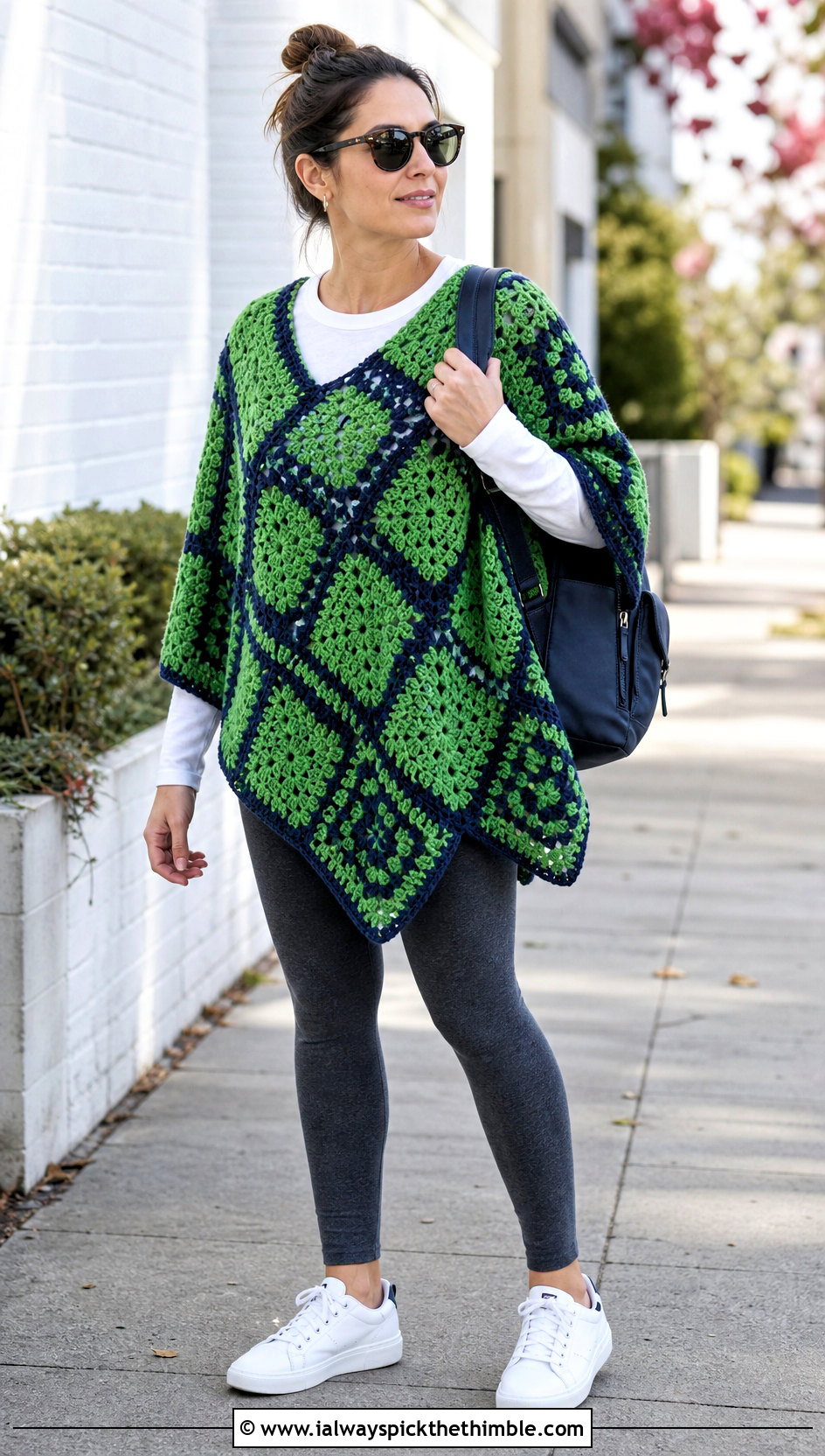 Oversized Granny Square Poncho With Leggings - 15 easy granny square poncho outfit ideas