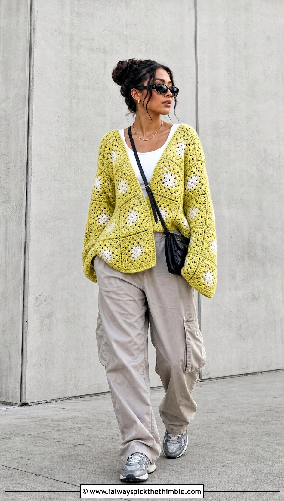 Oversized Granny Square Pullover With Cargo Pants - 25 granny square clothes and outfit ideas