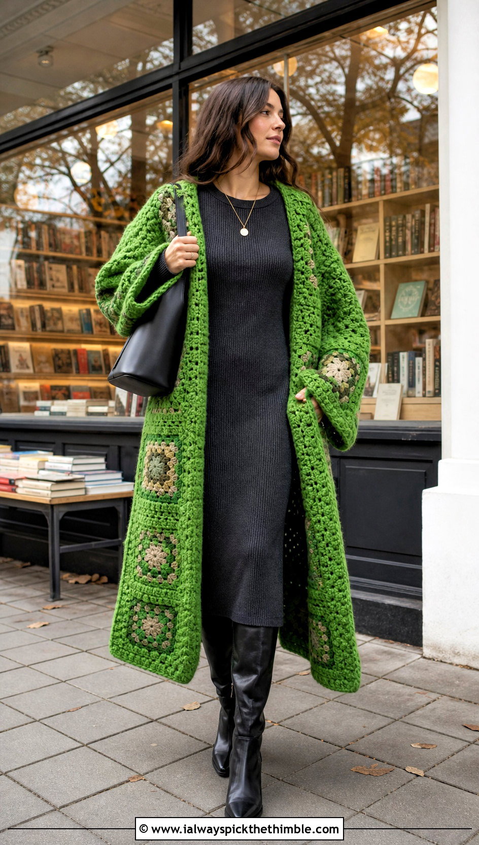 Oversized Granny Square Robe With Ribbed Knit Dress - 20 granny square robe outfit ideas