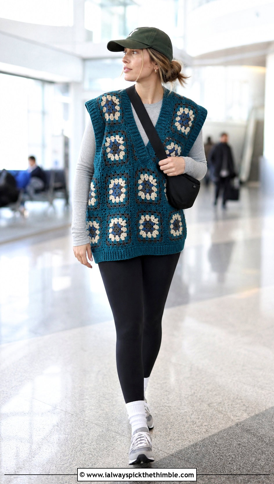 Oversized Granny Square Sweater Vest With Leggings - 25 granny square sweater vest outfit ideas
