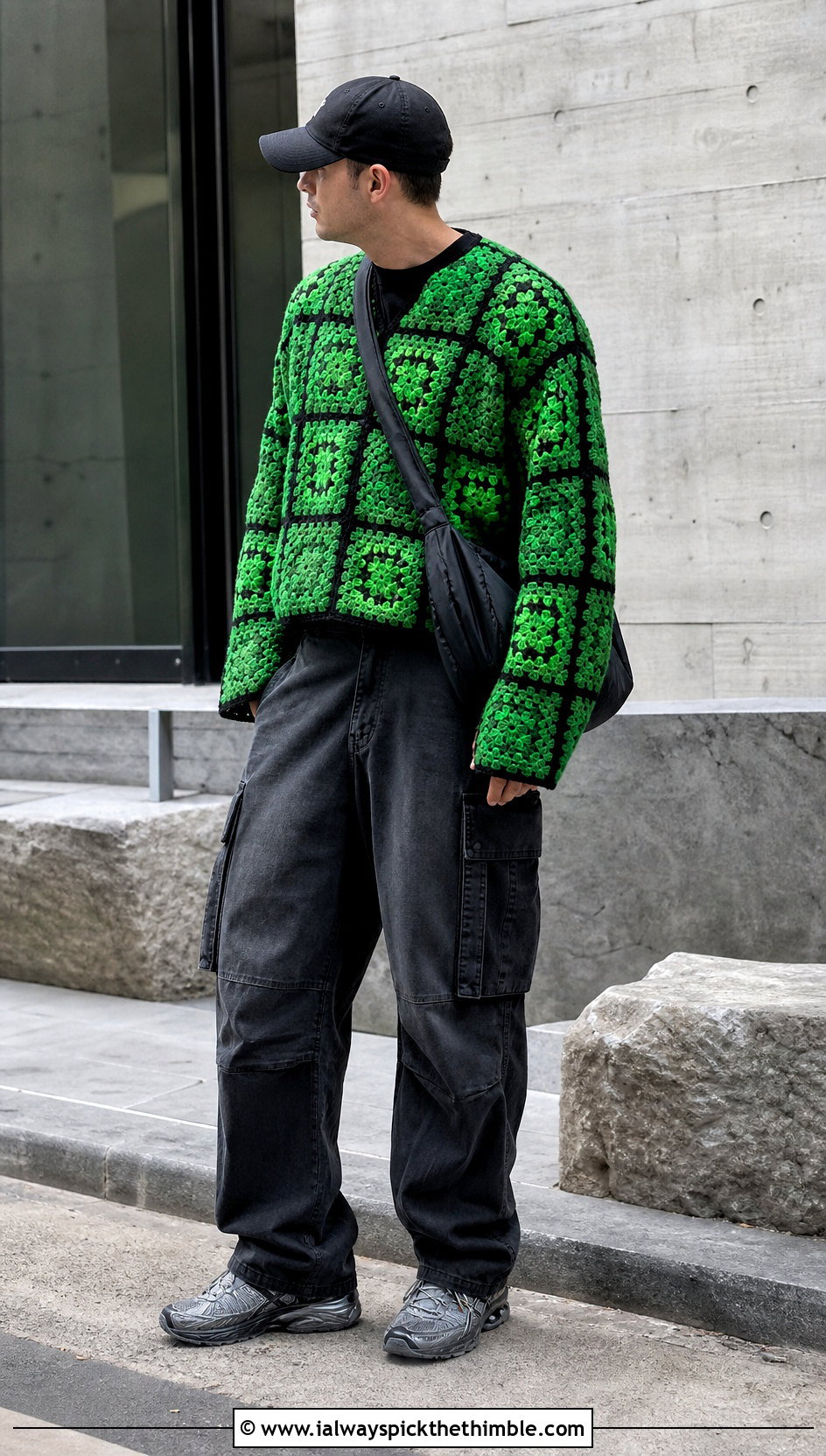Oversized Granny Square Sweater With Cargo Pants - 20 Crochet Granny Square Sweater For Men outfit ideas