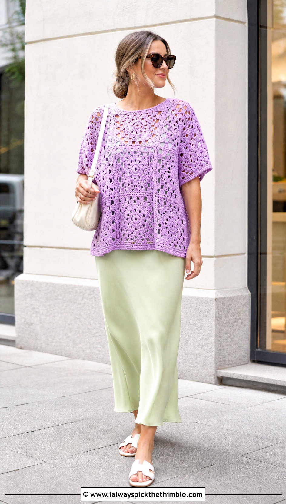 Oversized Granny Square Tee With Slip Skirt - 25 granny square summer top outfit ideas
