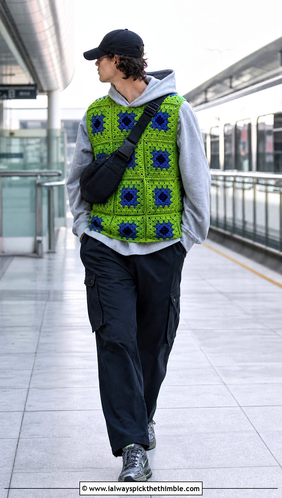 Oversized Granny Square Vest With Hoodie And Cargo Pants - 20 crochet granny square mens vest outfit ideas