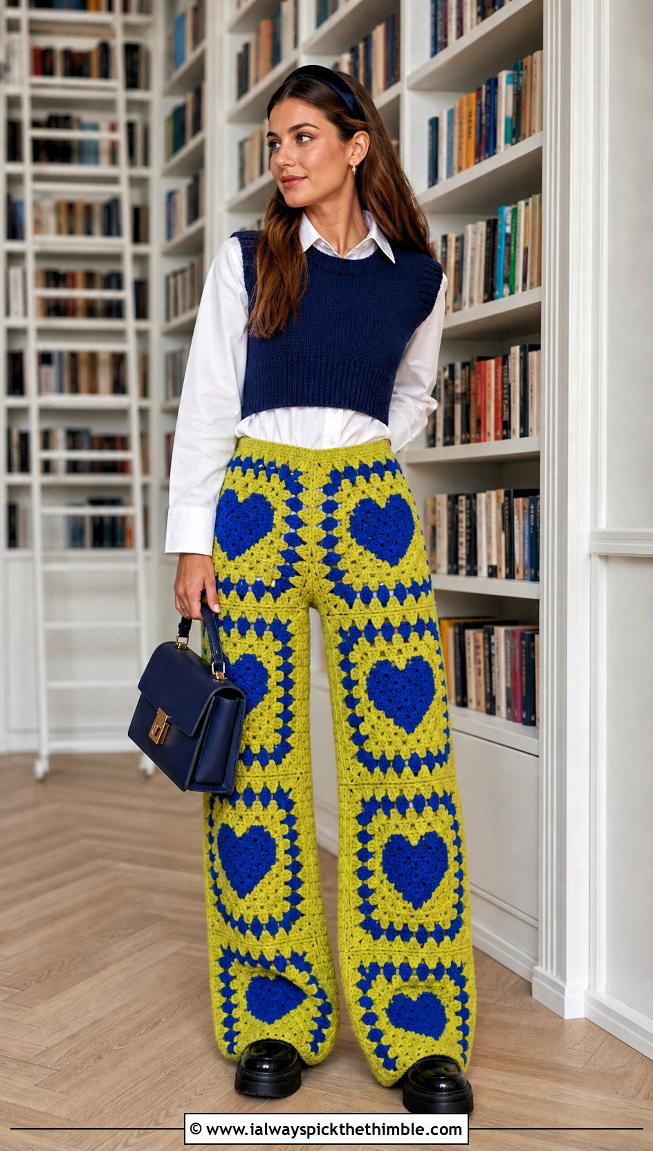 Oversized Heart Granny Square Pants With Sweater Vest - 20 heart granny square pants outfit ideas