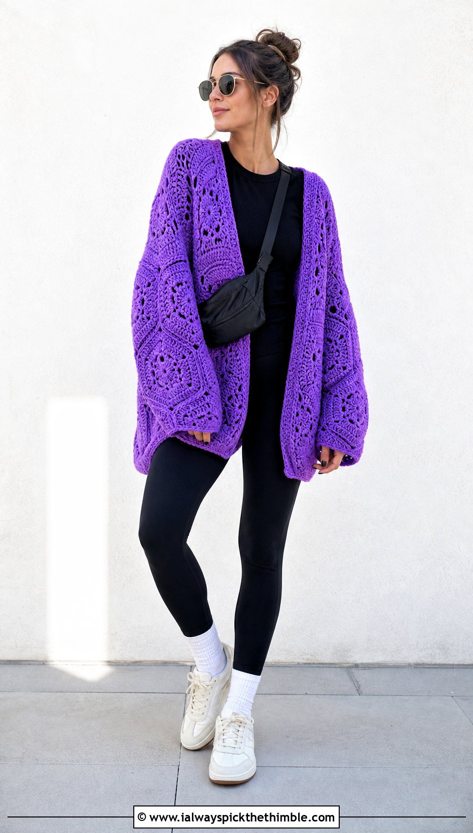 Oversized Hexagon Crochet Cardigan With Leggings - 25 hexagon crochet cardigan outfit ideas
