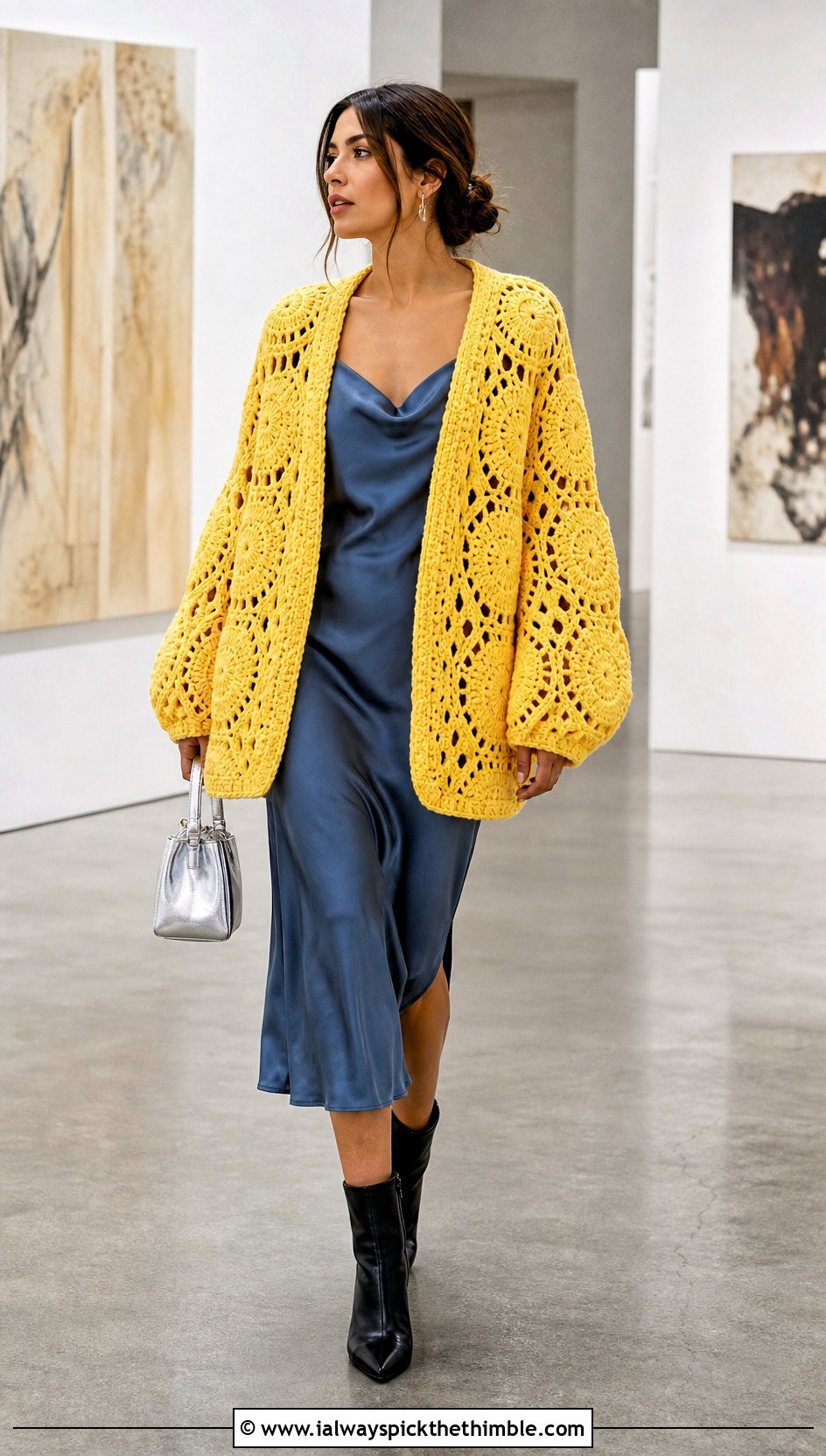 Oversized Hexagon Granny Square Cardigan With Slip Dress - 25 hexagon granny square cardigan outfit ideas