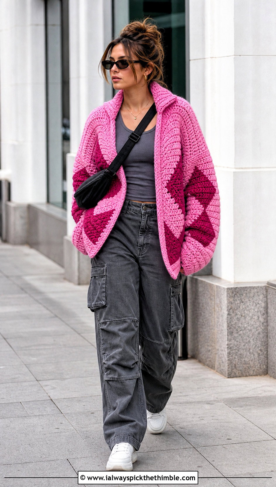 Oversized Howls Crochet Jacket With Cargo Pants - 20 Howl's Crochet Jacket outfit ideas
