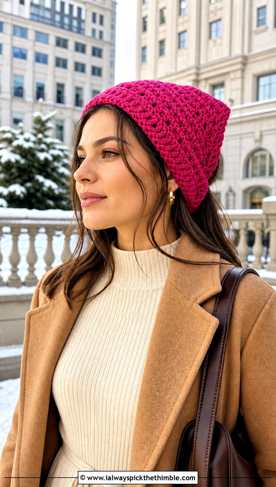 Oversized Kerchief Triangle Headband With Sweater Dress And Boots - 20 crochet triangle headband outfit ideas