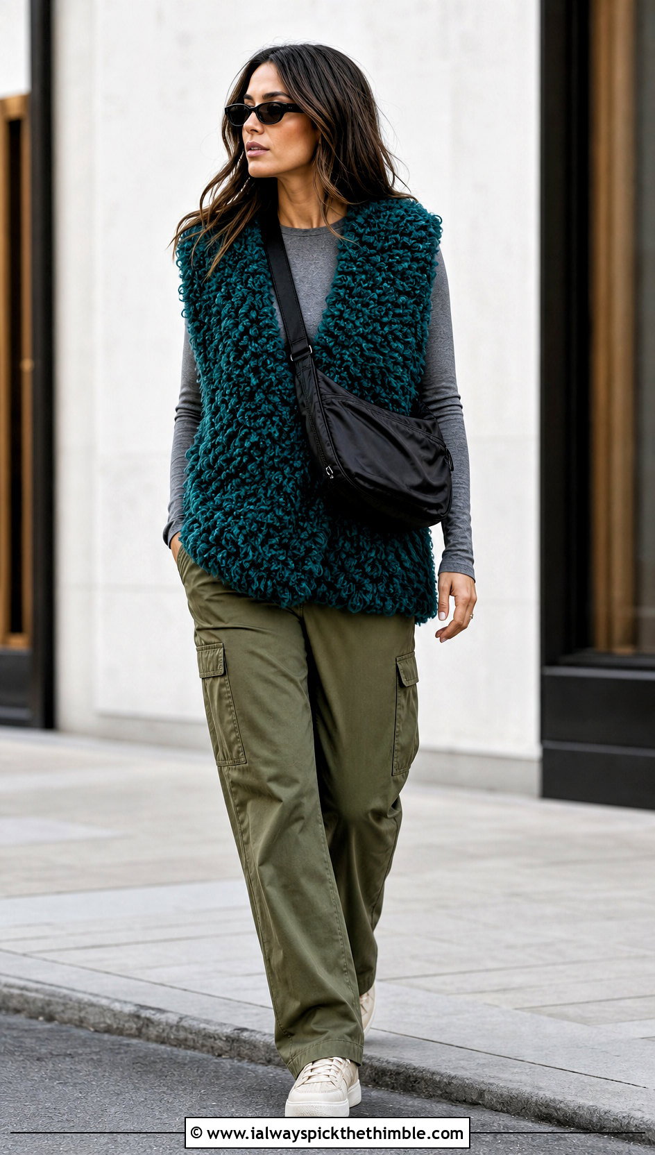 Oversized Loopy Crochet Vest With Cargo Pants - 15 loopy crochet vest outfit ideas