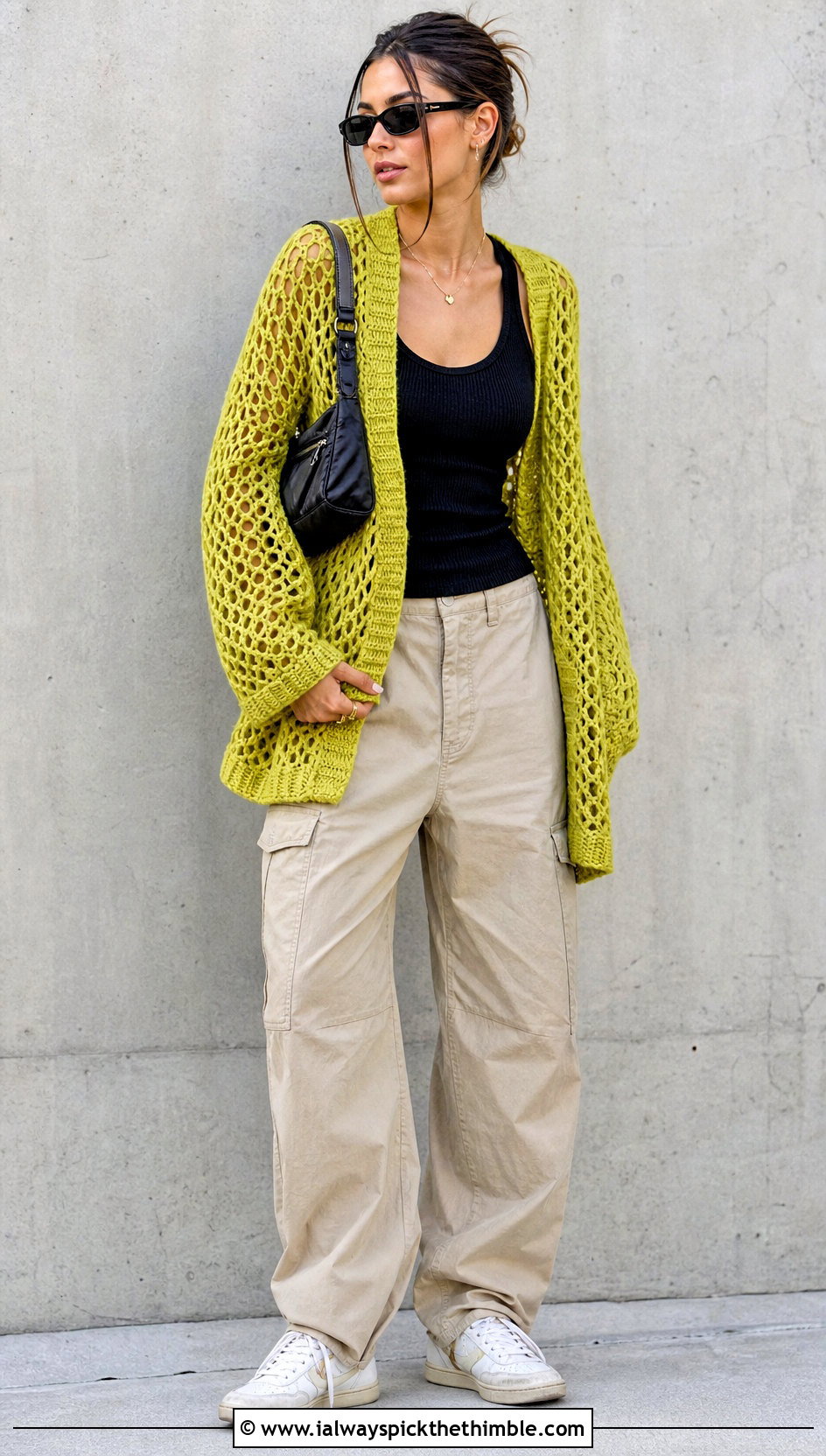 Oversized Mesh Crochet Cardigan With Cargo Pants - 25 oversized crochet cardigan outfit ideas