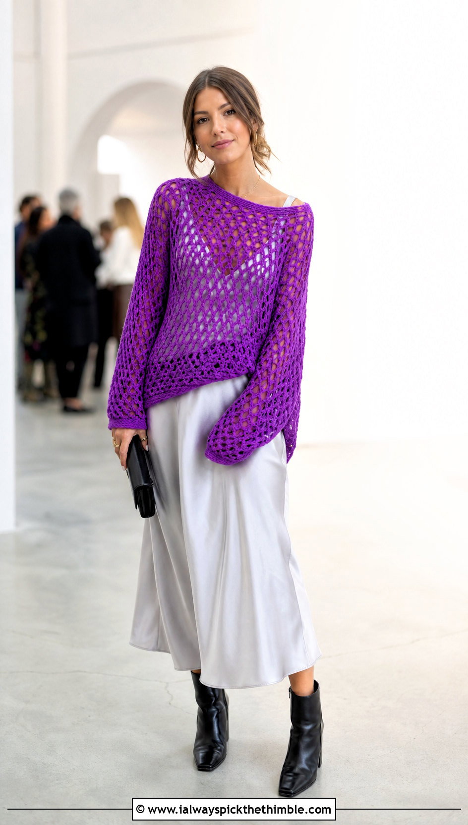 Oversized Mesh Crochet Cotton Jumper With Slip Dress - 15 Crochet Cotton Jumper outfit ideas