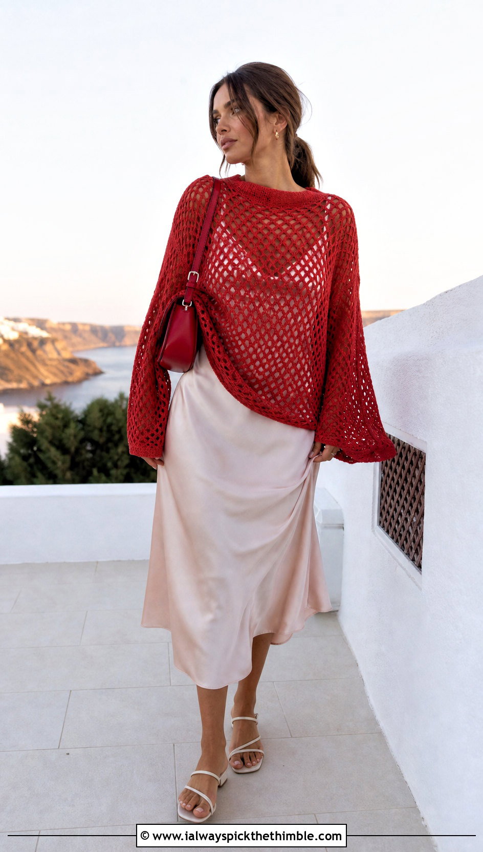 Oversized Mesh Crochet Sweater With Slip Dress - 20 summer crochet sweaters outfit ideas