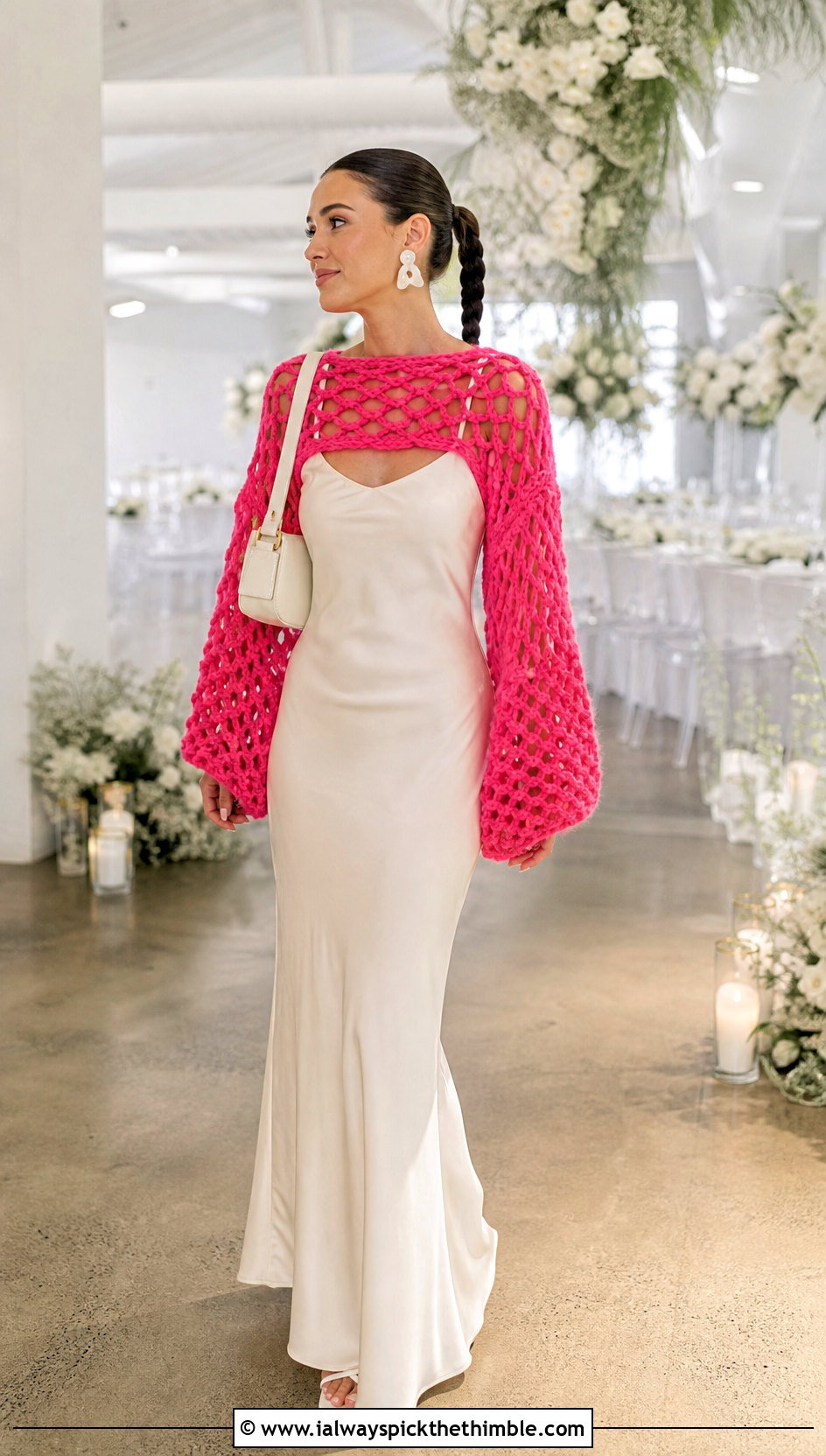 Oversized Mesh Crochet Wedding Bolero With Slip Skirt - 20 Crochet Wedding Bolero outfit ideas