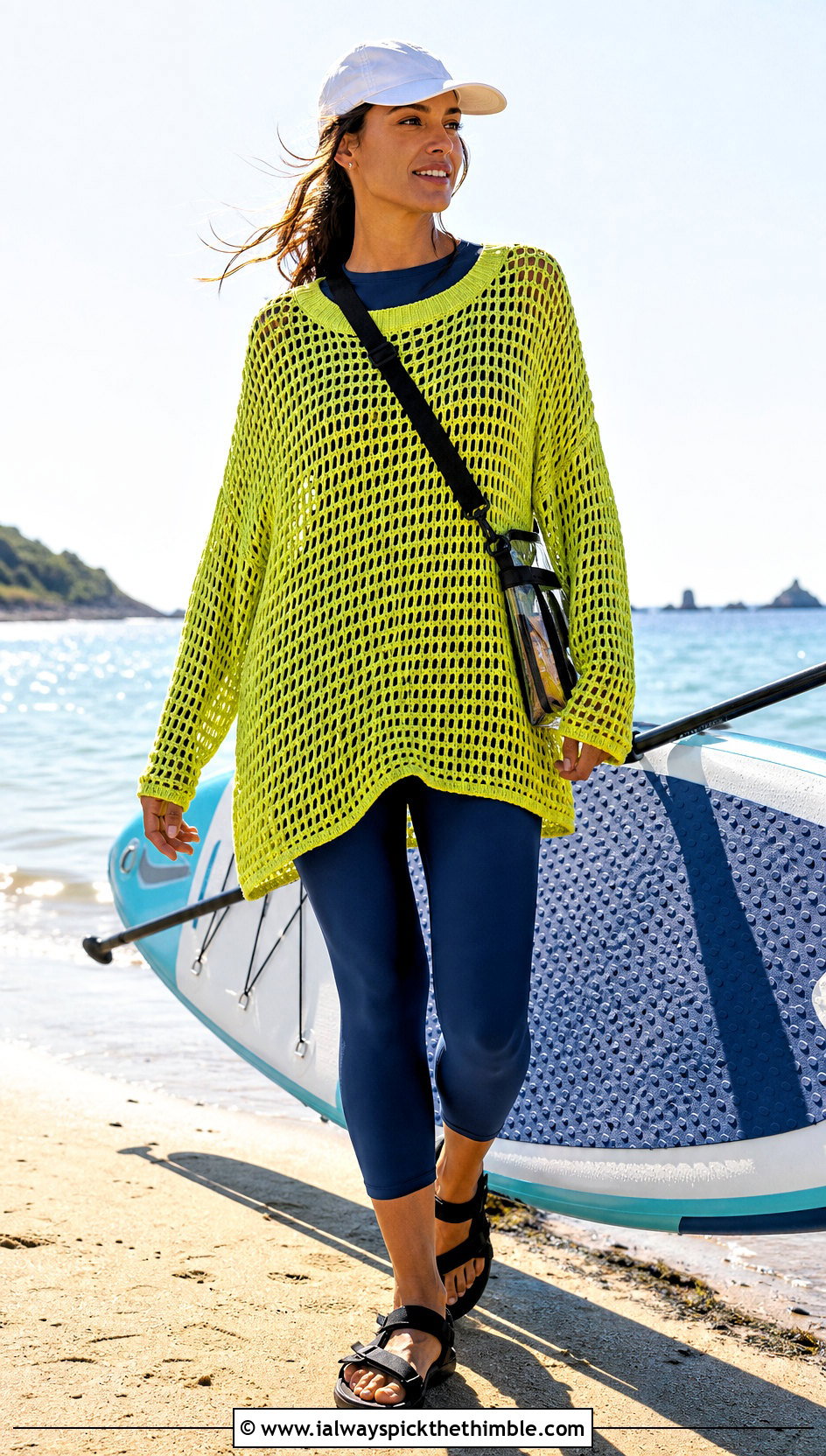 Oversized Mesh Sweater Crochet Beach Cover Up With Swim Leggings - 25 crochet beach cover up outfit ideas