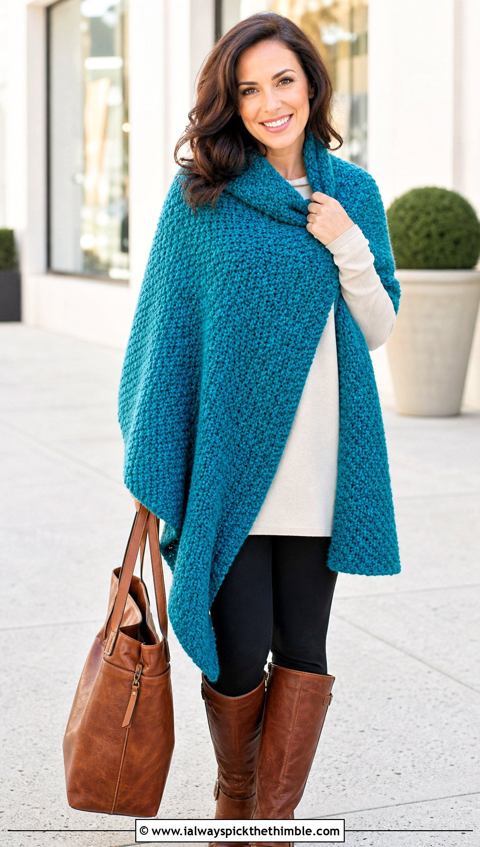 Oversized Moss Stitch Blanket Scarf With Leggings - 25 crochet moss stitch scarf outfit ideas
