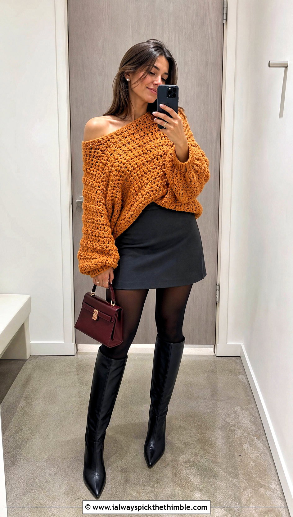 Oversized Off Shoulder Crochet Sweater Top With Mini Skirt - 20 Off Shoulder Crochet Top outfit ideas