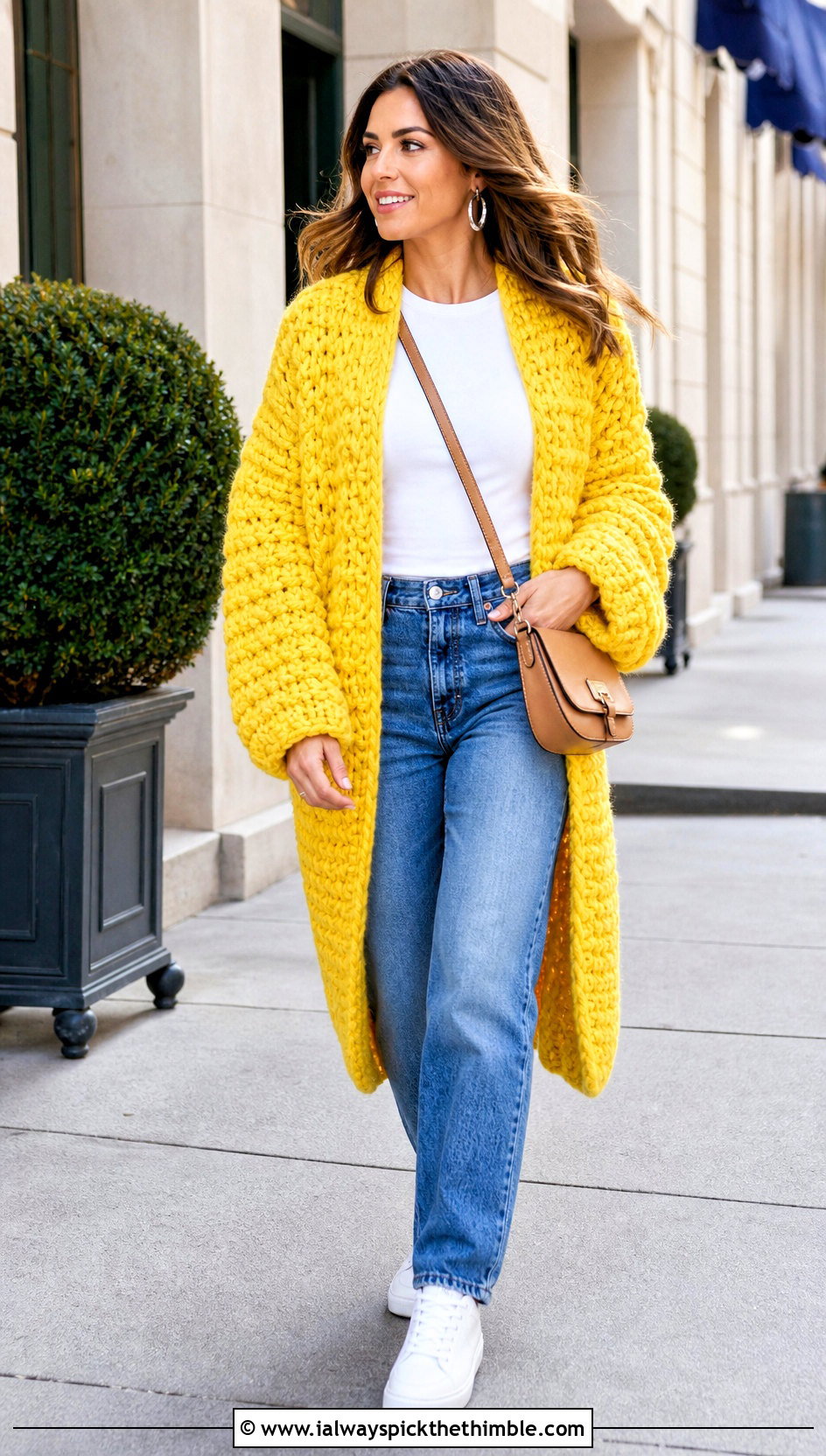 Oversized Open Front Chunky Crochet Cardigan With Straight Leg Jeans - 15 Chunky Yarn Crochet Cardigan outfit ideas