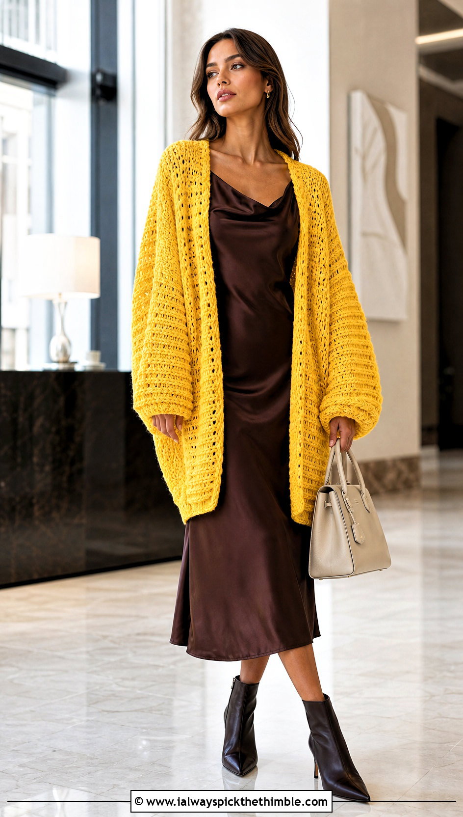 Oversized Open Front Top Down Crochet Raglan Cardigan With Slip Dress - 20 top down crochet raglan cardigan outfit ideas