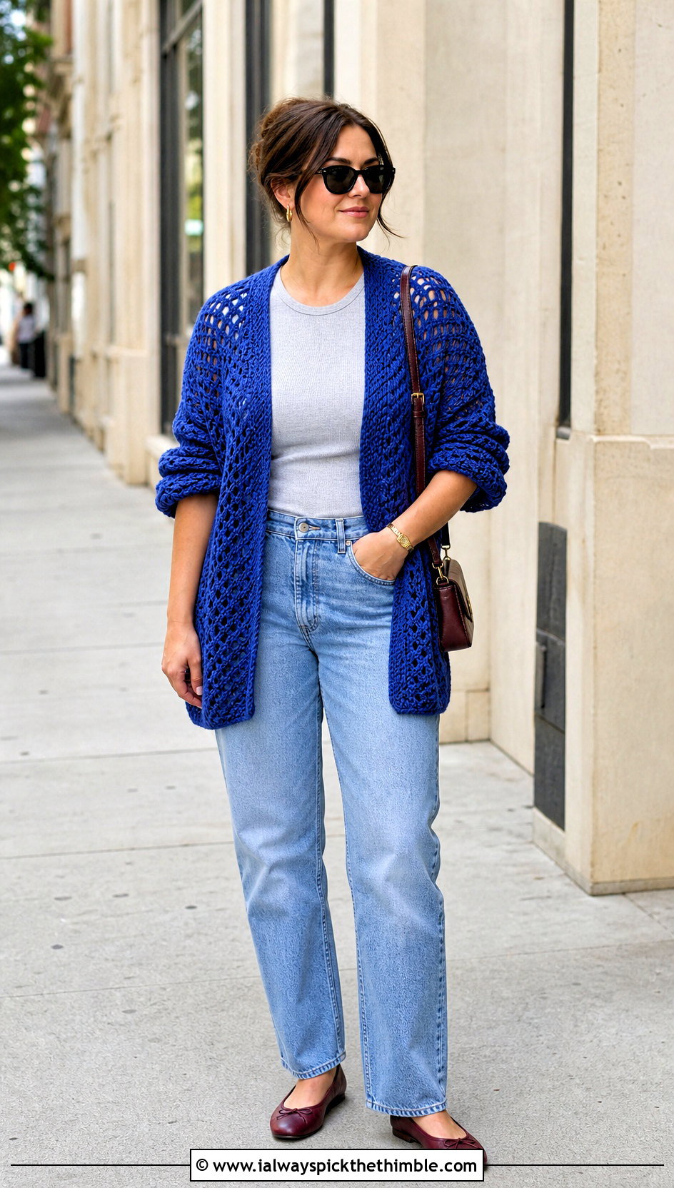Oversized Open Stitch Crochet Cardigan With Straight Leg Jeans - 15 Ultimate Lounge Crochet Cardigan outfit ideas