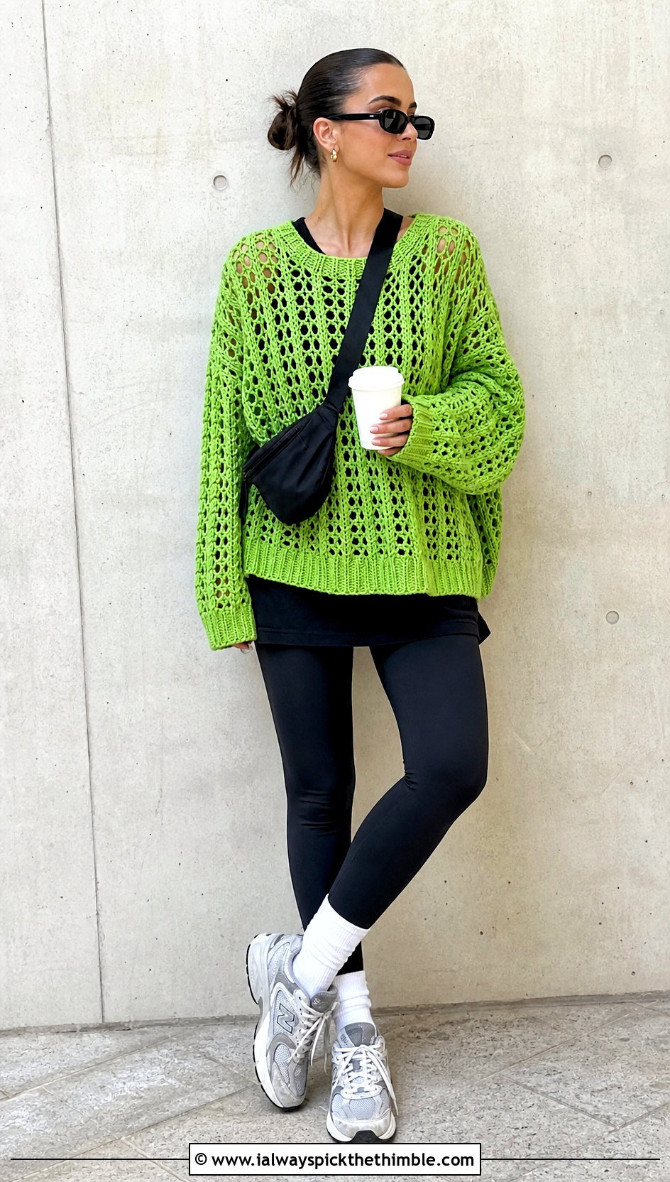 Oversized Open Stitch Lacy Crochet Sweater With Leggings - 20 Lacy Crochet Sweater outfit ideas