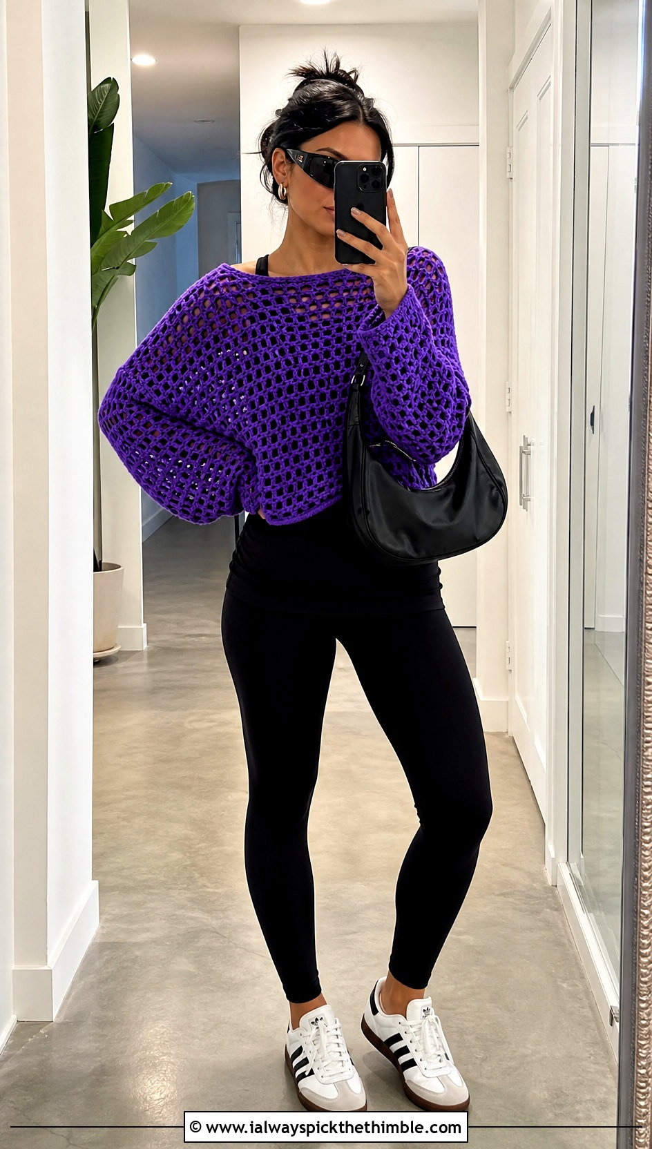 Oversized Open Weave Crochet Pullover With Leggings - 25 crochet pullover outfit ideas