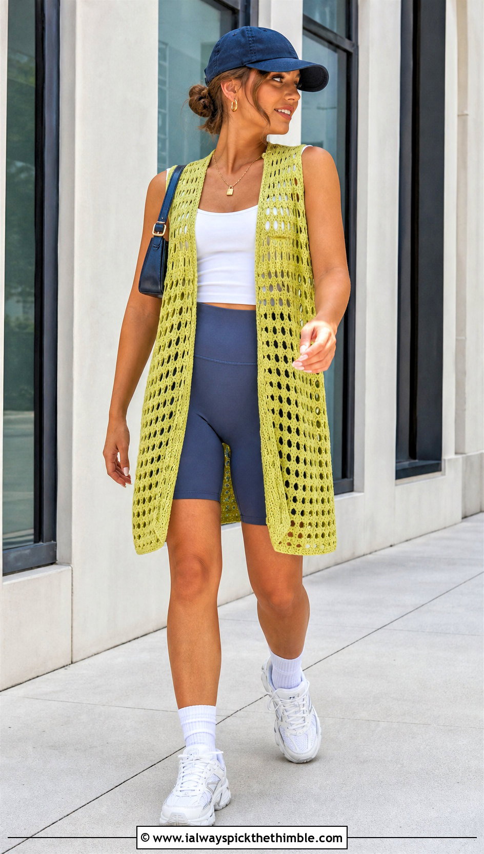 Oversized Openwork Crochet Hippie Vest With Biker Shorts - 20 crochet hippie vest outfit ideas