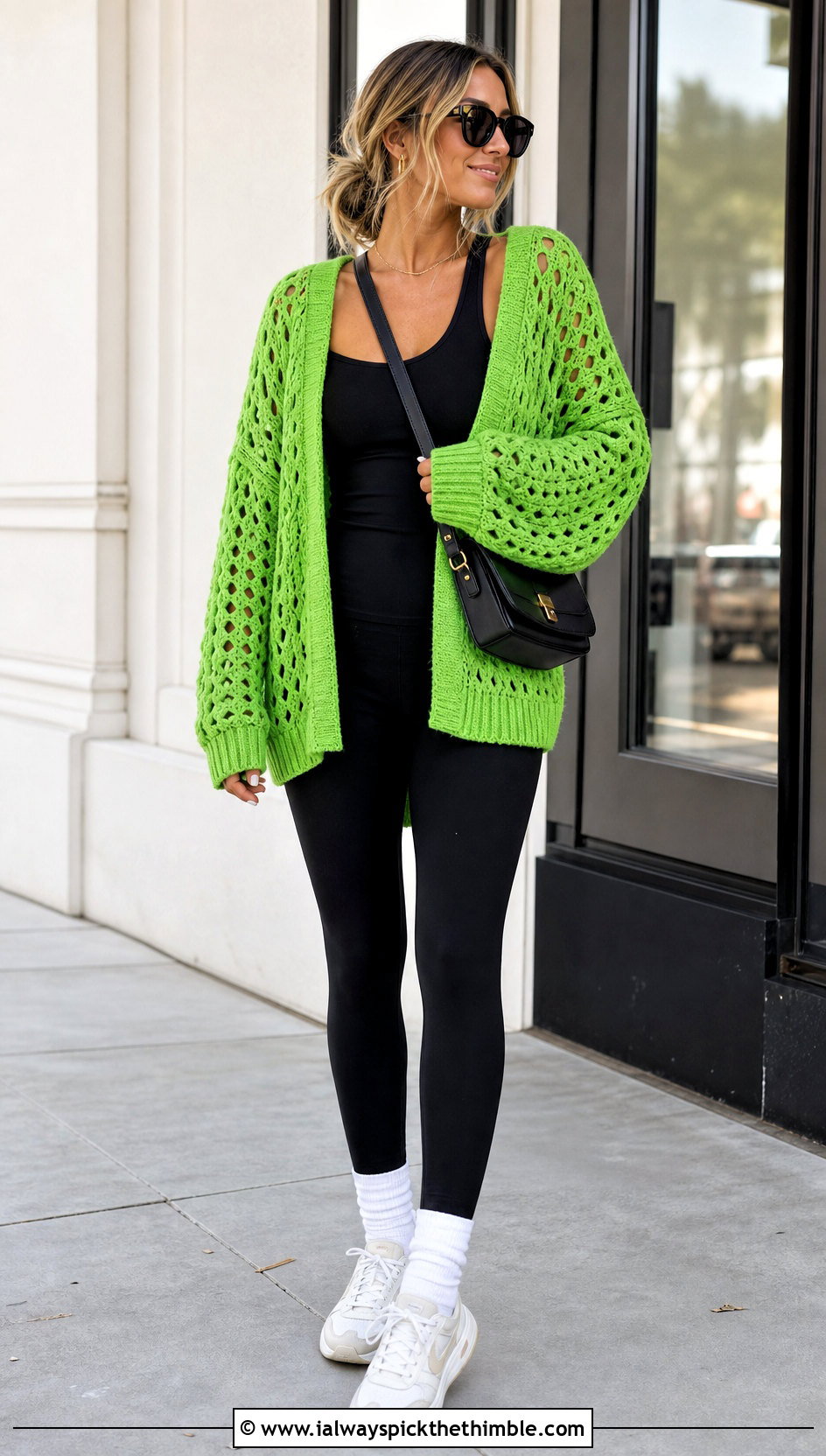 Oversized Openwork Crochet Jumper With Leggings - 25 crochet jumper outfit ideas