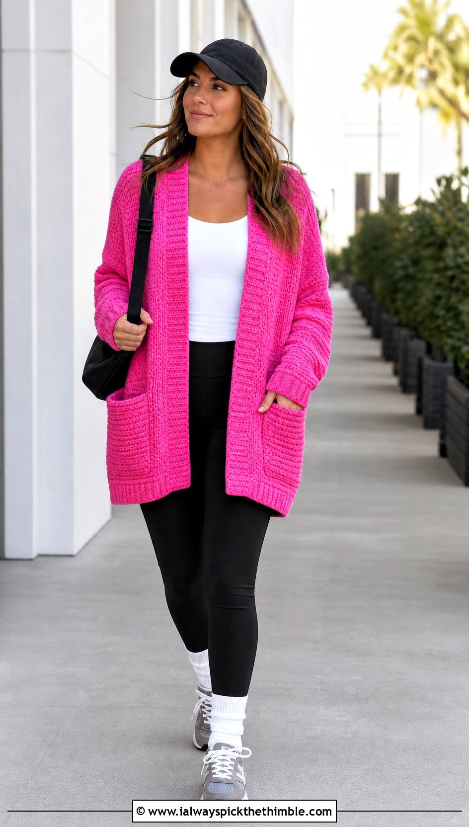 Oversized Patch Pocket Crochet Cardigan With Leggings - 25 crochet cardigan with pockets outfit ideas