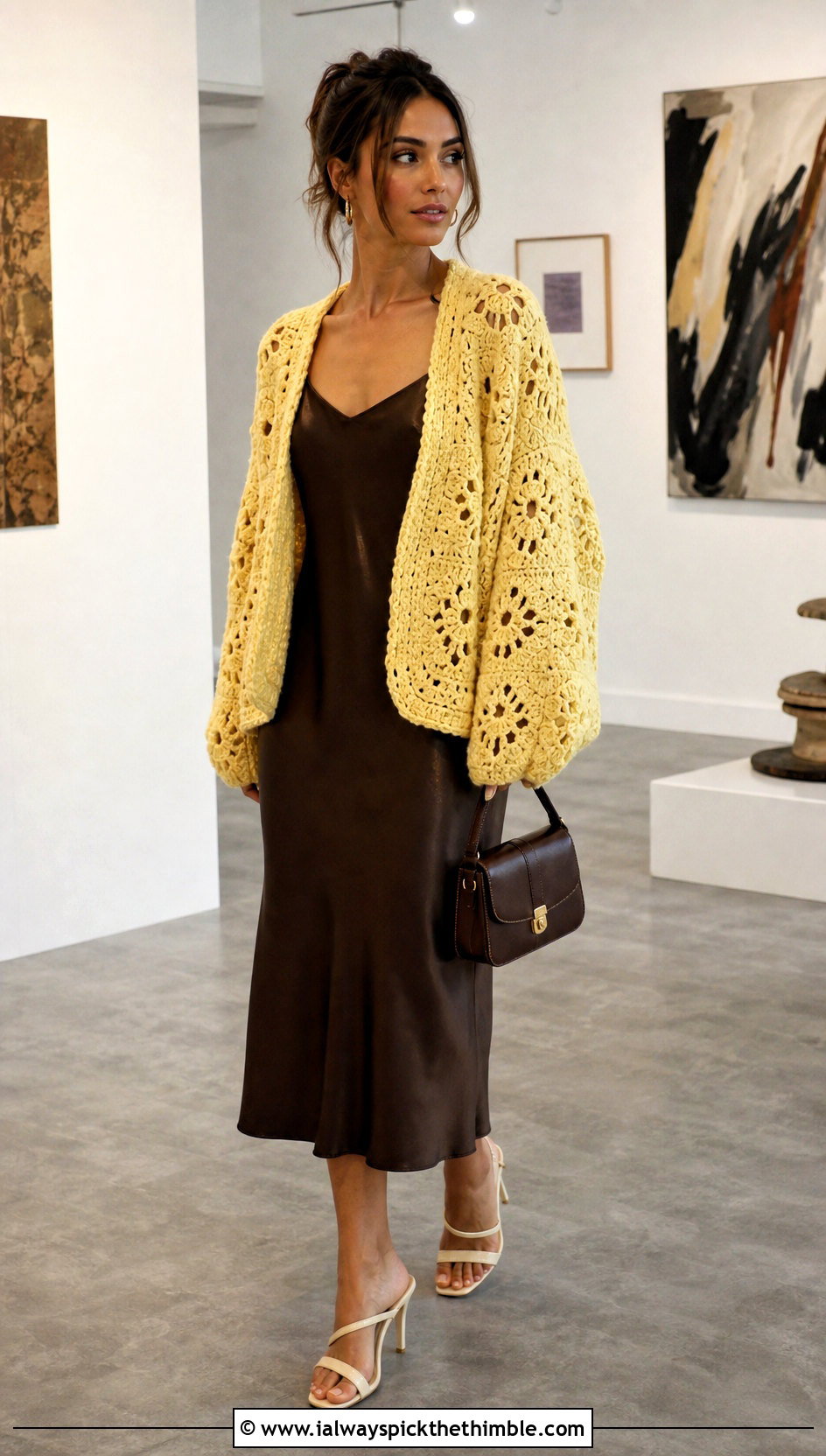 Oversized Pentagon Granny Square Cardigan With Slip Dress - 20 Pentagon Granny Square Cardigan outfit ideas