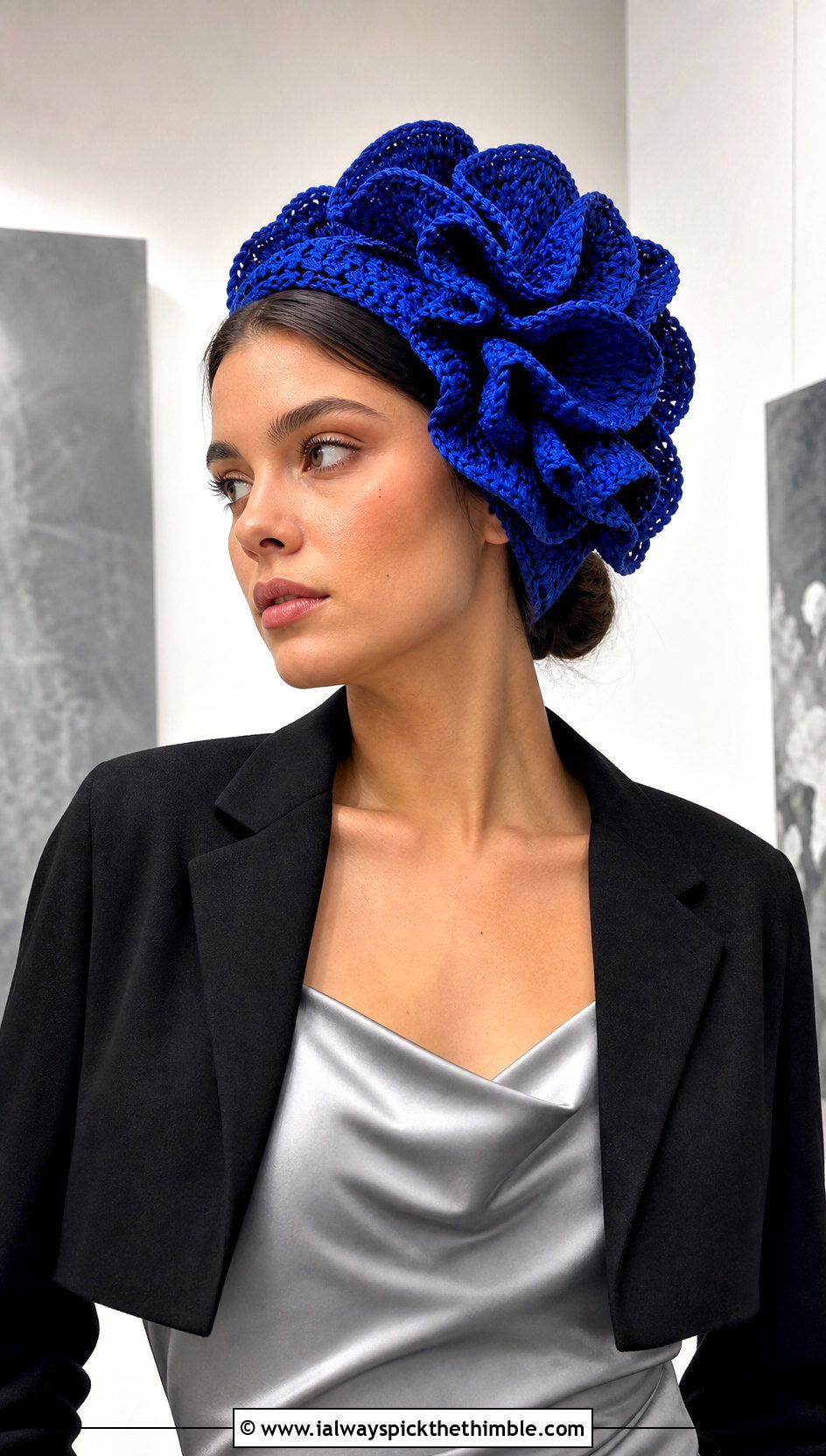 Oversized Puff Flower Headband With Satin Slip Dress - 20 crochet puff flower headband outfit ideas