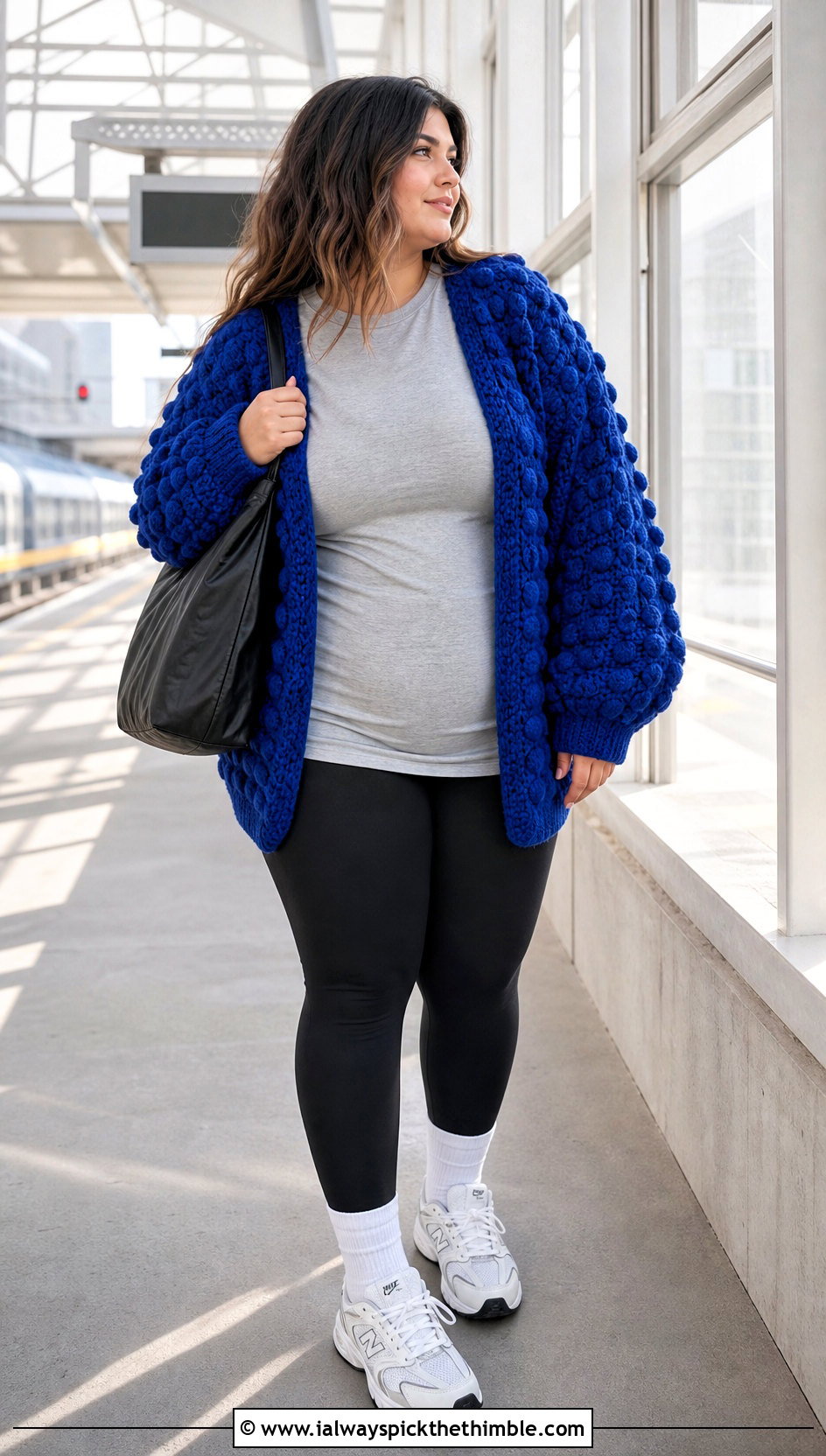 Oversized Puff Stitch Crochet Cardigan With Leggings - 20 puffy crochet cardigan outfit ideas