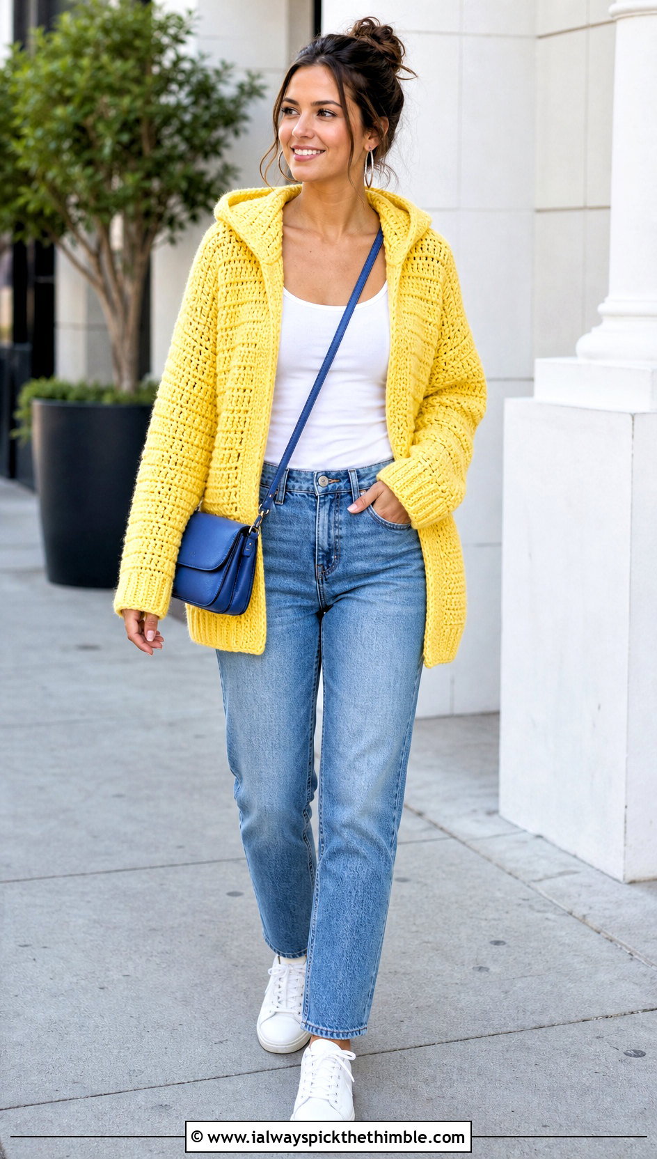 Oversized Pullover Crochet Hoodie With Straight Jeans - 20 oversized crochet hoodie outfit ideas
