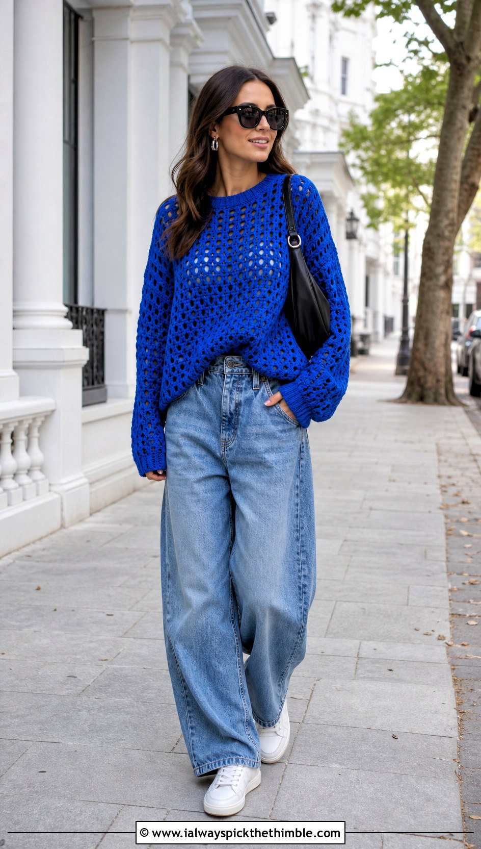 Oversized Pullover Crochet Sweater With Barrel Jeans - 20 Pullover Crochet Sweater outfit ideas