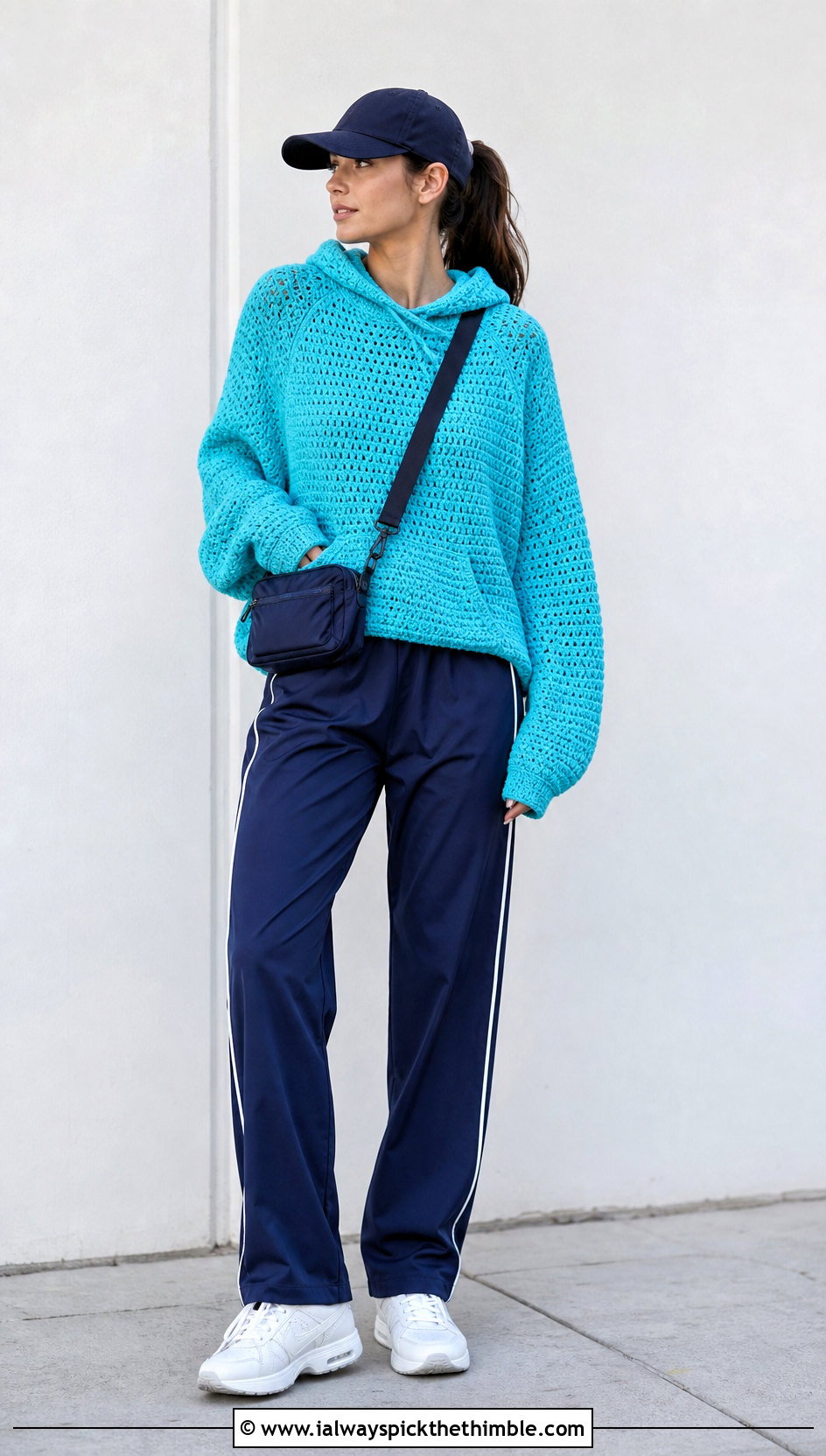 Oversized Raglan Crochet Hoodie With Track Pants - 20 oversized crochet hoodie outfit ideas
