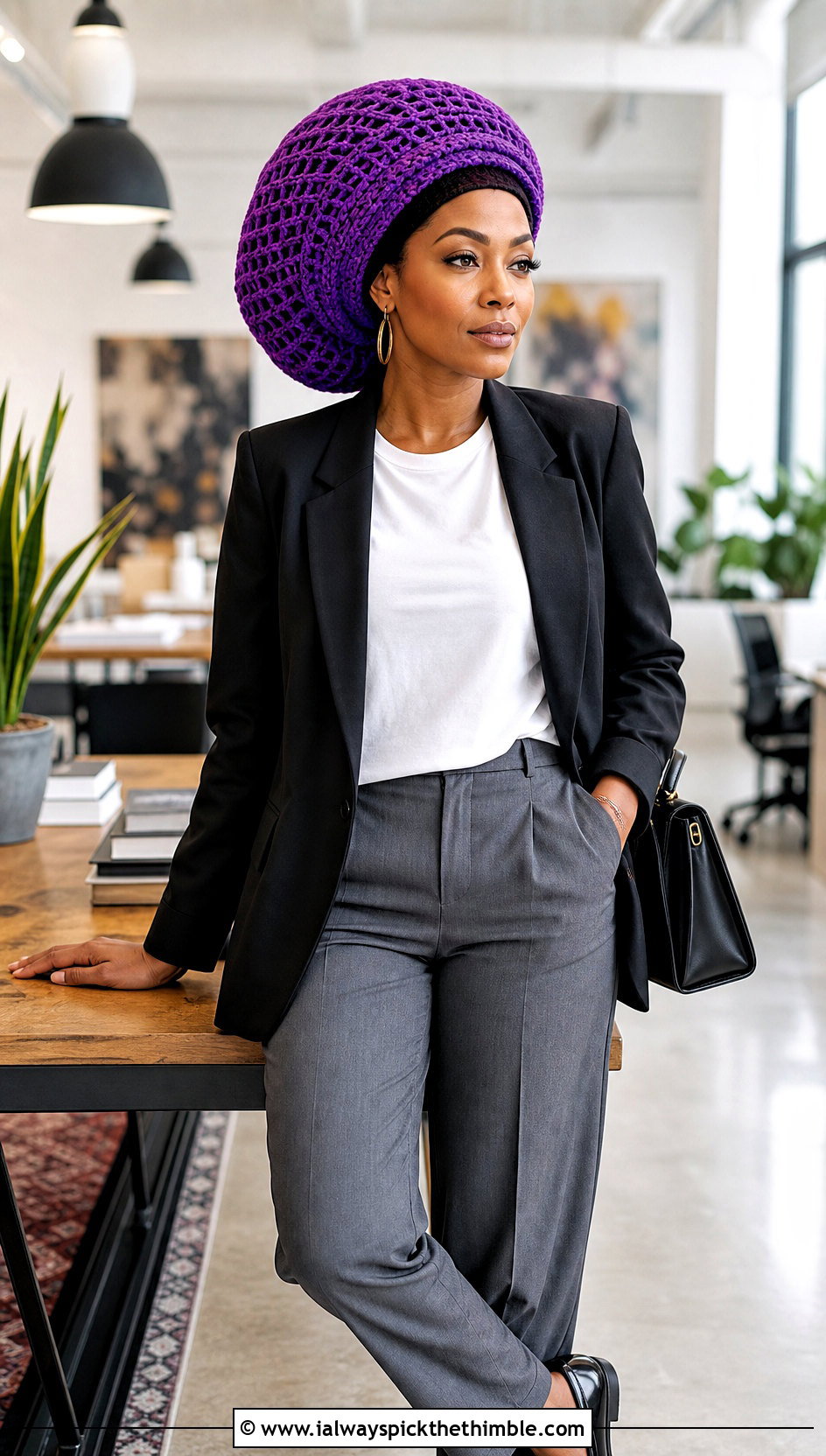 Oversized Rasta Tam With Blazer And Tailored Trousers - 20 Crochet Dreadlock Hat outfit ideas