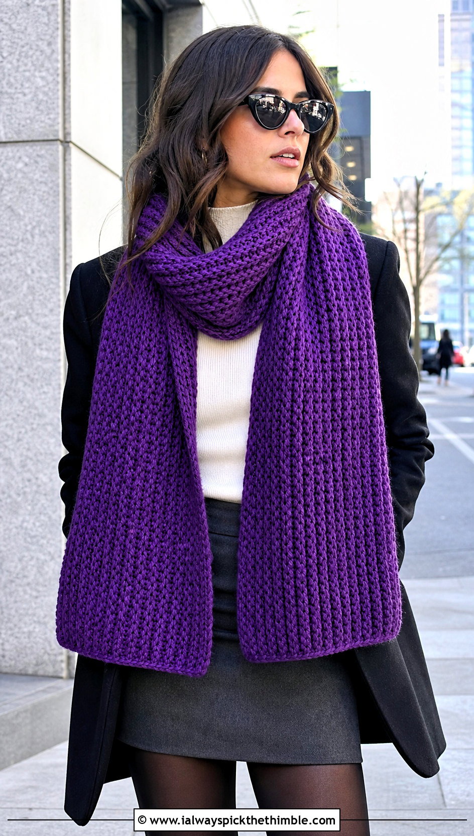 Oversized Ribbed Crochet Scarf With Mini Skirt And Boots - 20 Ribbed Crochet Scarf outfit ideas
