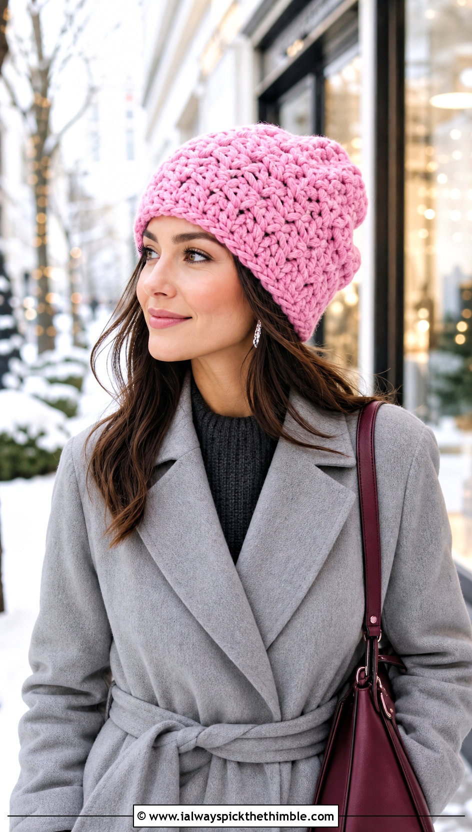 Oversized Shell Stitch Beanie With Sweater Dress - 15 Crochet Shell Stitch Beanie outfit ideas