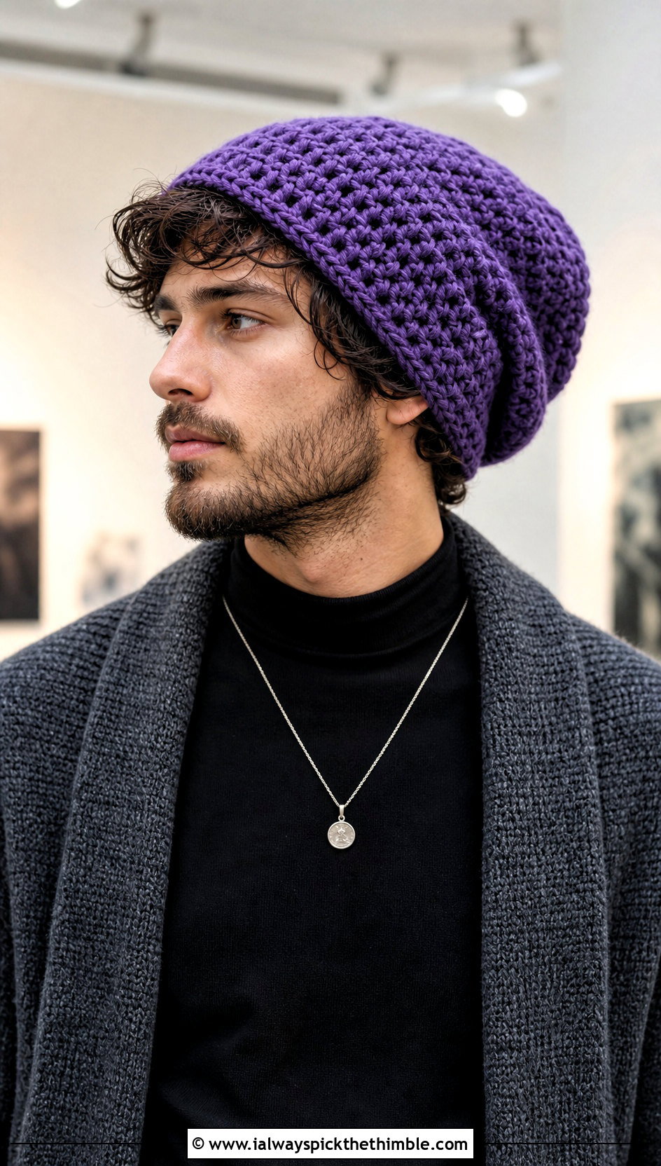 Oversized Slouch Crochet Beanie With Long Cardigan - 20 mens crochet hats men's beanie outfit ideas