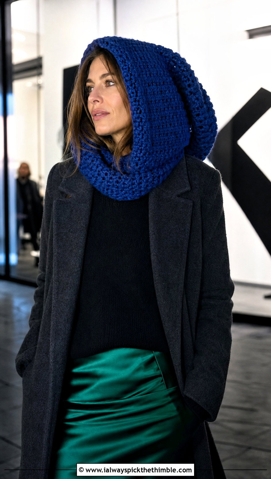 Oversized Slouch Crochet Hood With Slip Skirt - 20 crochet hood hat outfit ideas