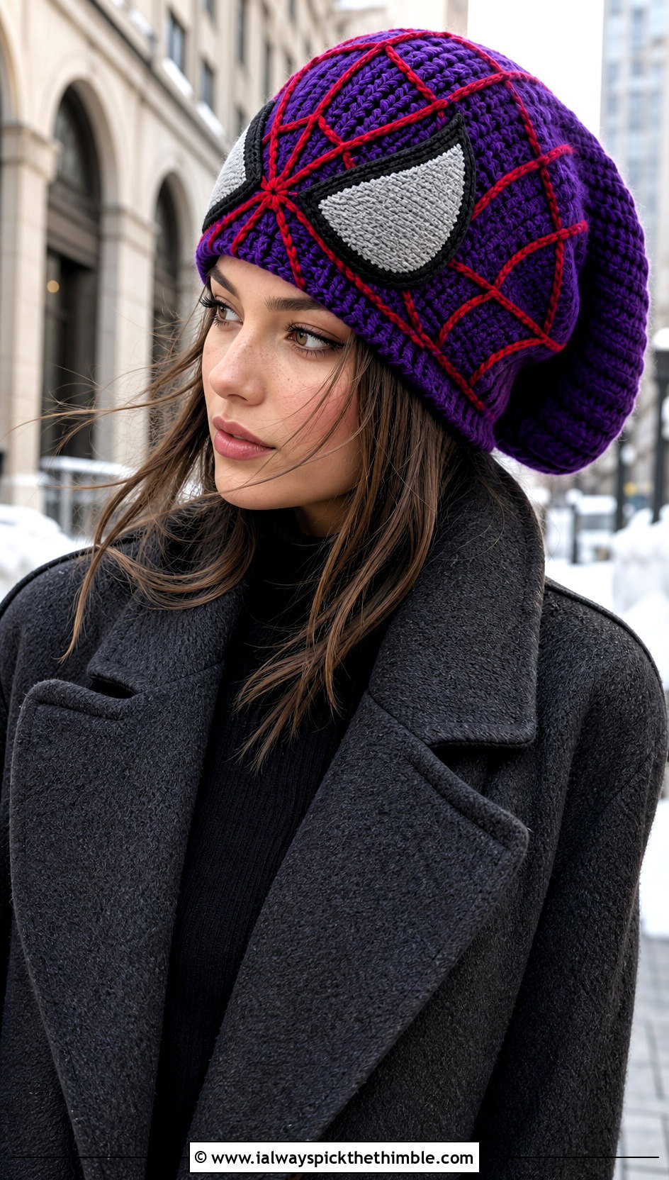 Oversized Slouch Crochet Spider Man Beanie With Maxi Coat - 25 crochet spider man beanie outfit ideas