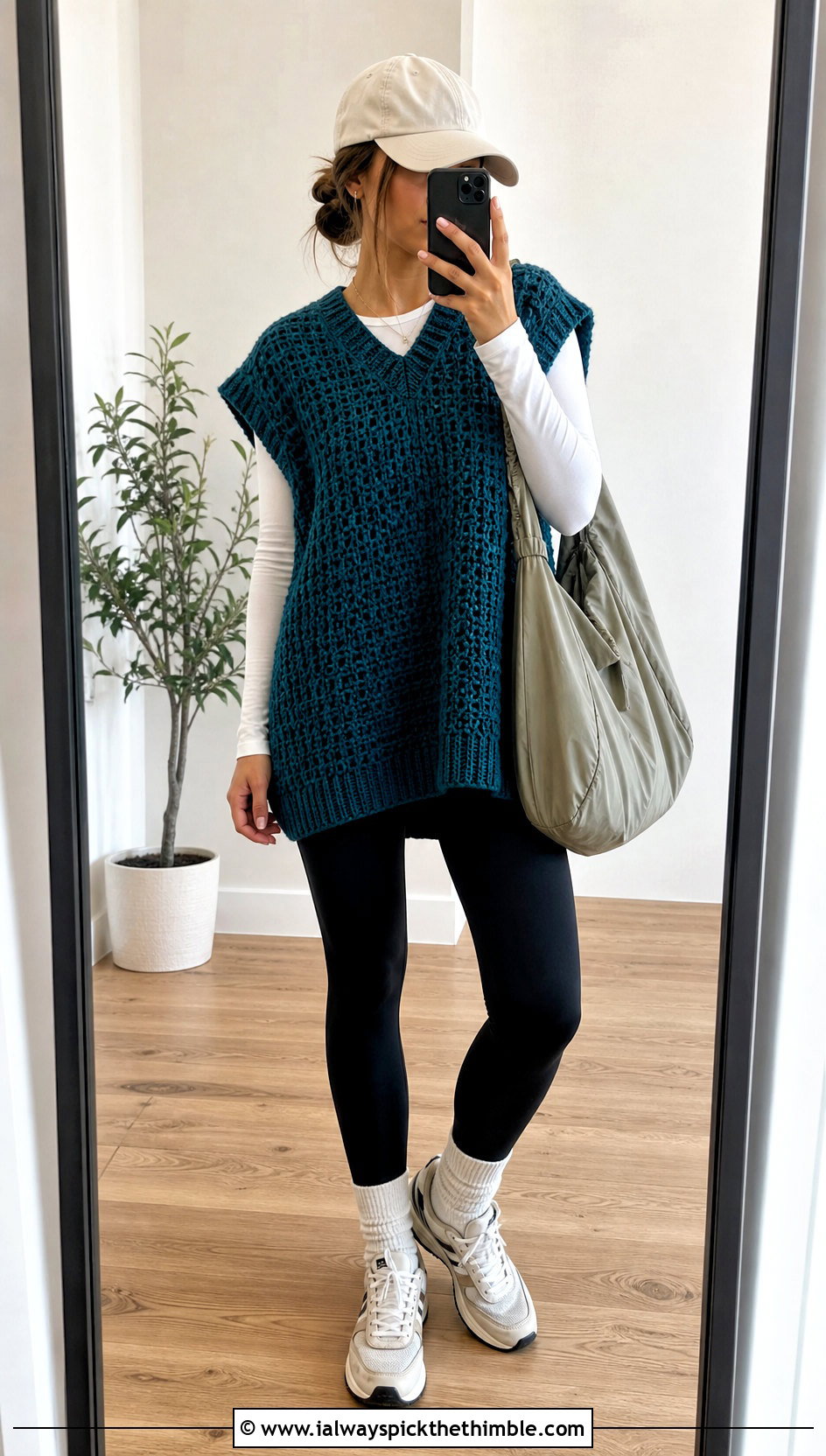 Oversized Slouchy Crochet Sweater Vest With Leggings - 20 easy crochet sweater vest outfit ideas
