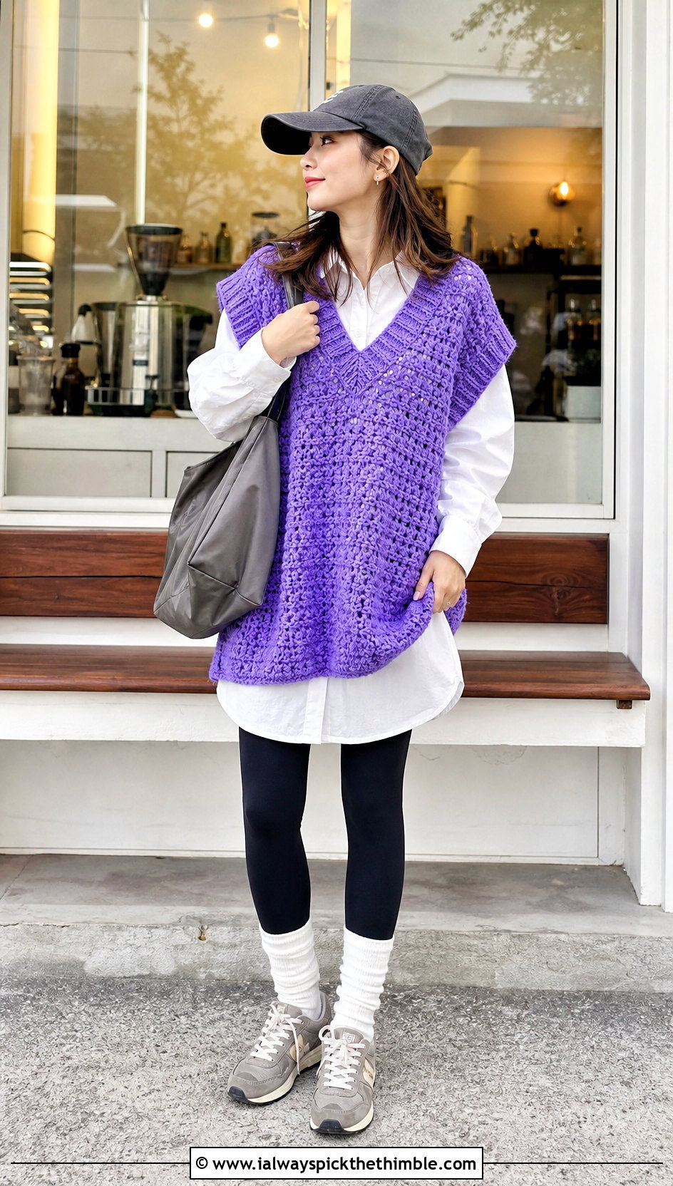 Oversized Slouchy Crochet Sweater Vest With Leggings - 20 diy crochet sweater vest outfit ideas
