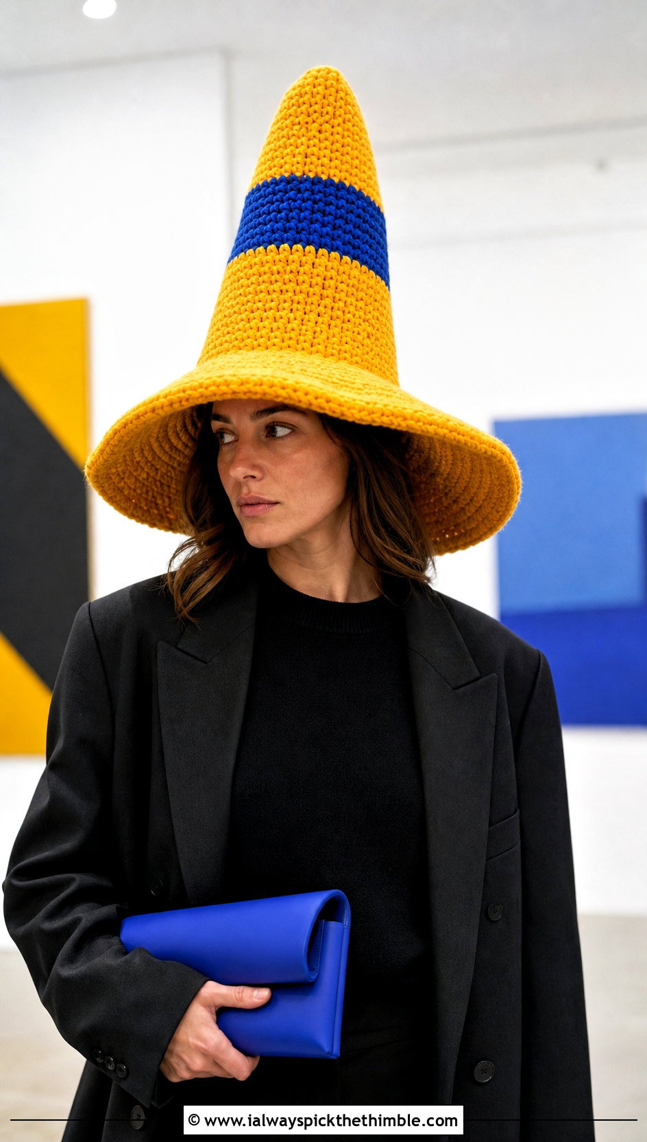 Oversized Soft Sculpture Traffic Cone Hat With Minimal Outfit - 20 crochet traffic cone hat outfit ideas