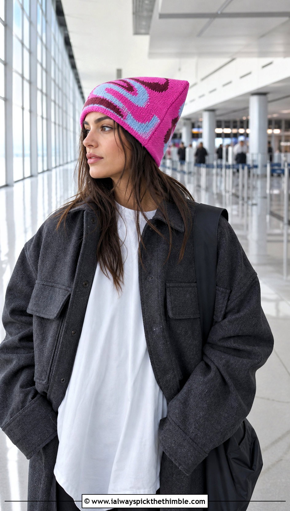 Oversized Square Beanie With Overshirt And Leggings - 25 crochet granny square beanie outfit ideas