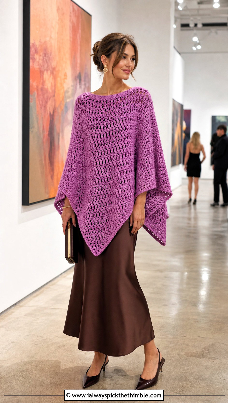 Oversized Square Chunky Crochet Poncho With Slip Dress - 20 Chunky Crochet Poncho outfit ideas
