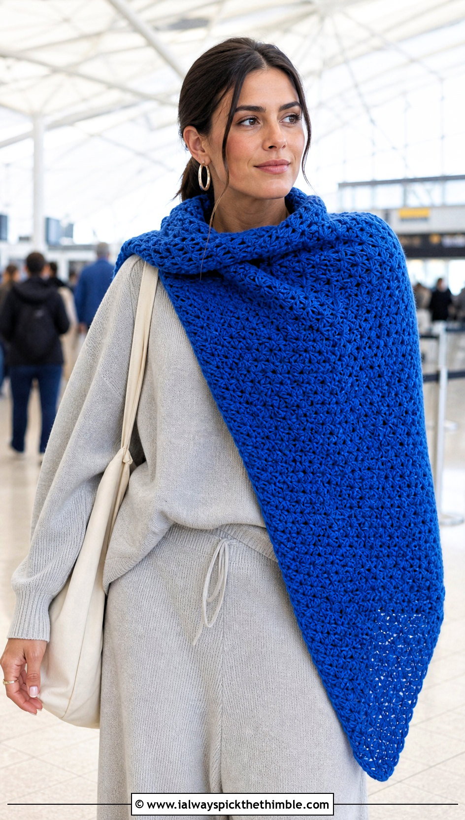 Oversized Star Stitch Wrap Scarf With Knit Set - 20 Crochet Star Stitch Scarf outfit ideas